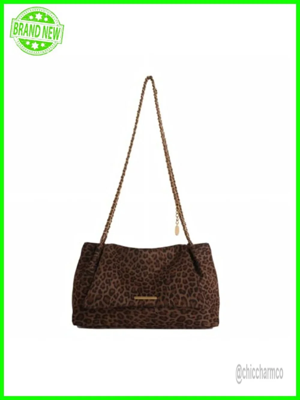 Leopard Print Suede Hobo Shoulder Crossbody Bag with Chain Strap